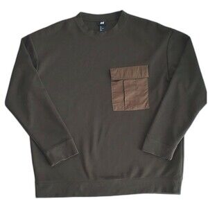 H&M Mens Olive Green Pullover Long Sleeve Relaxed Fit Sweatshirt